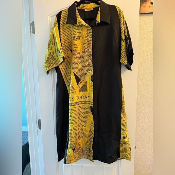 panoe line Dresses & Skirts - Graphic Button Up Newsprint Shirt Dress